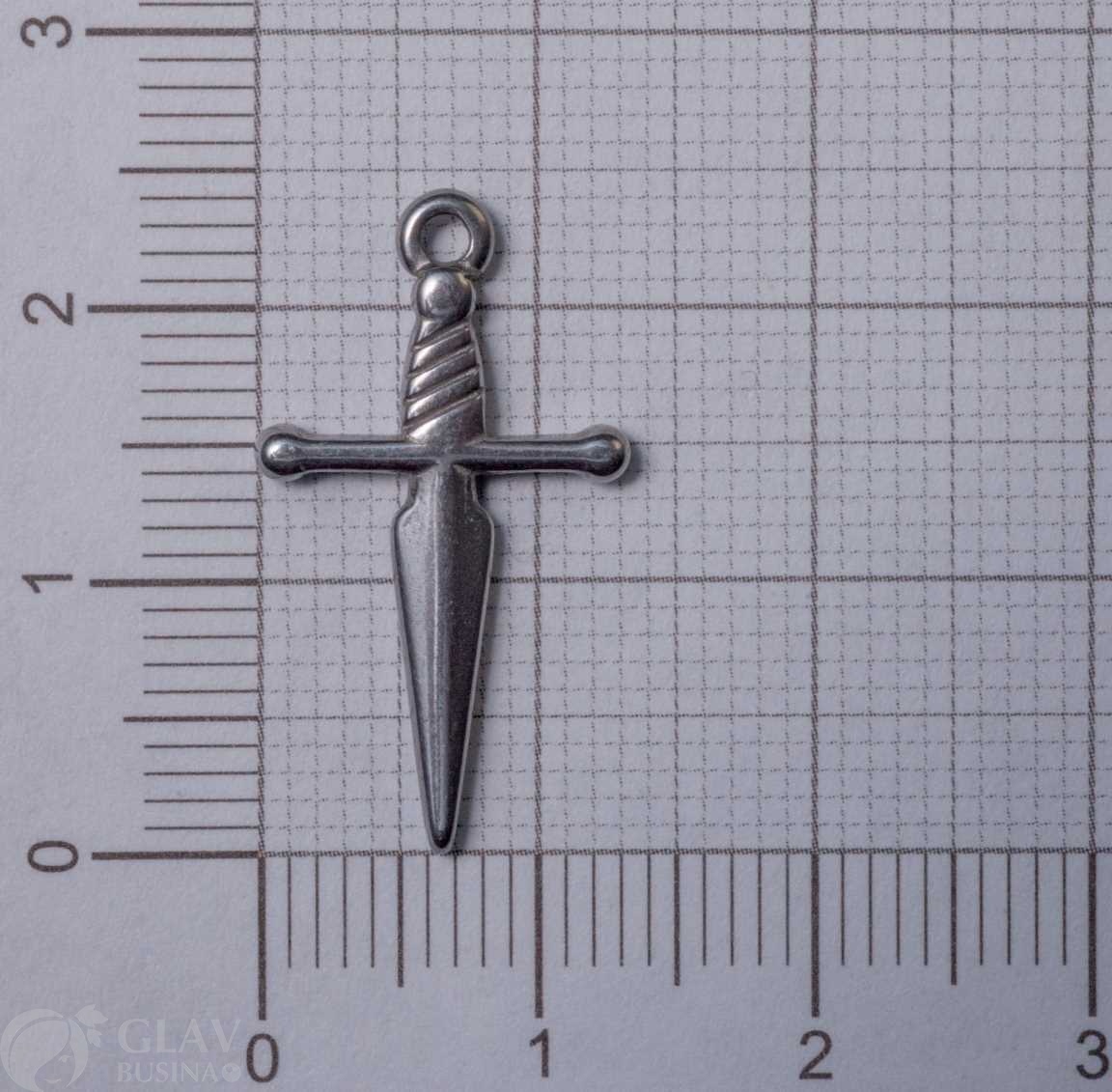 Кортик, литая подвеска из хирургической стали, двусторонняя, 24х13мм, отв. 1.2мм.