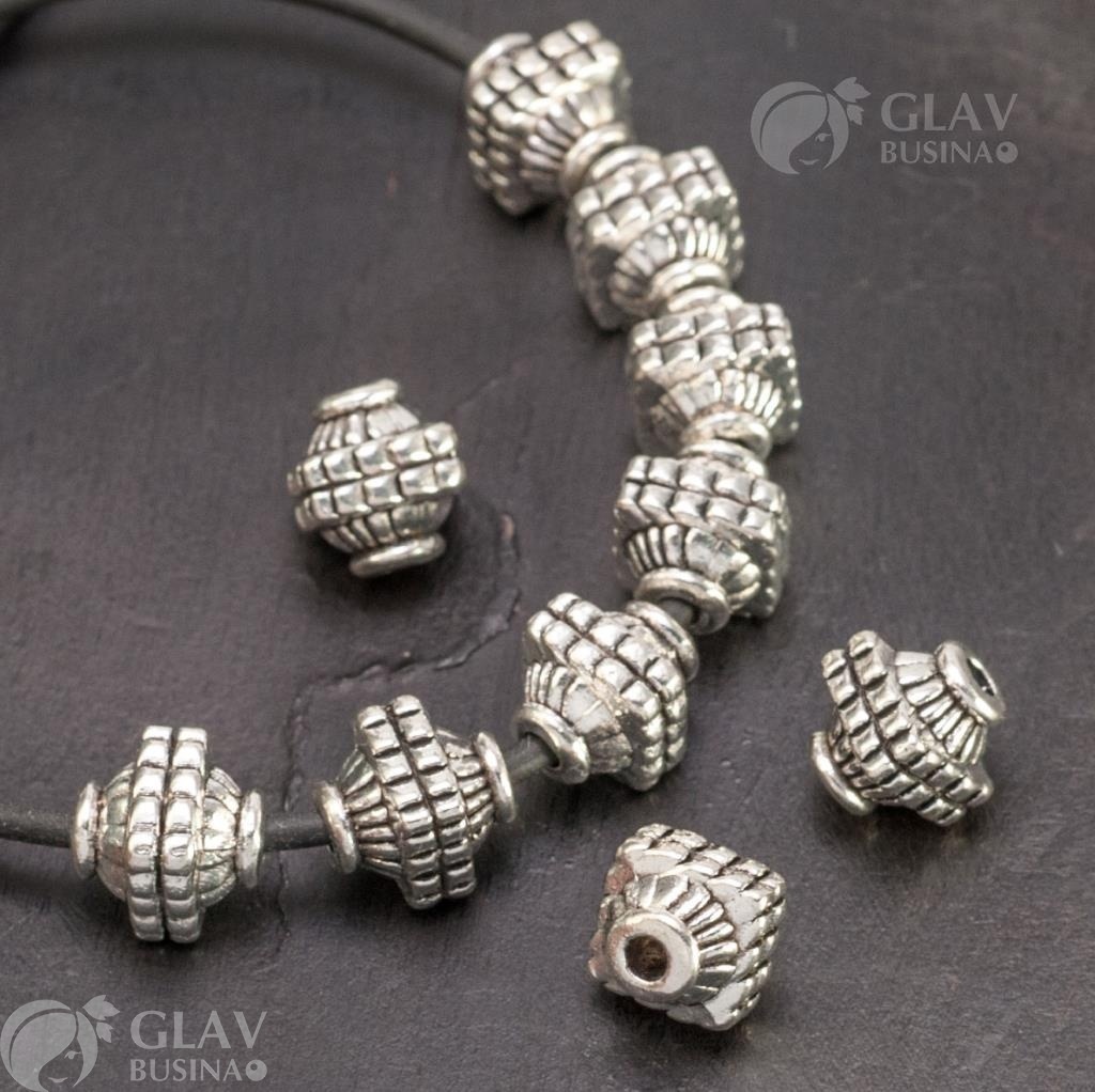 ОПТ (200 бусин) Бусины из бижутерного сплава, р-р 8х7мм, отв-е 2мм, цвет чернёное серебро.