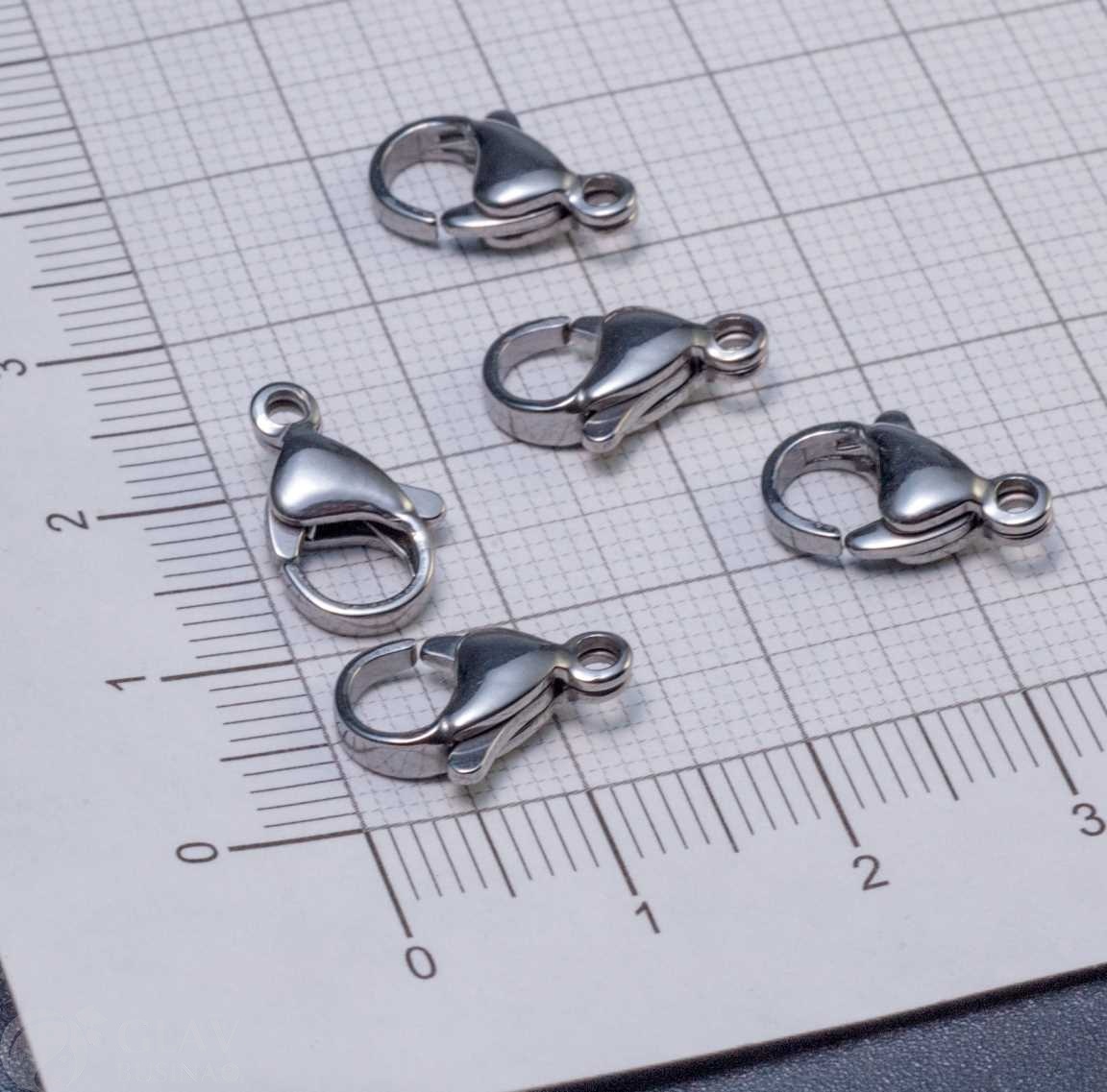 ОПТ (50 шт) Замок-карабин из полированной хирургической стали, р-р 13х8х4, отв.1.5мм.