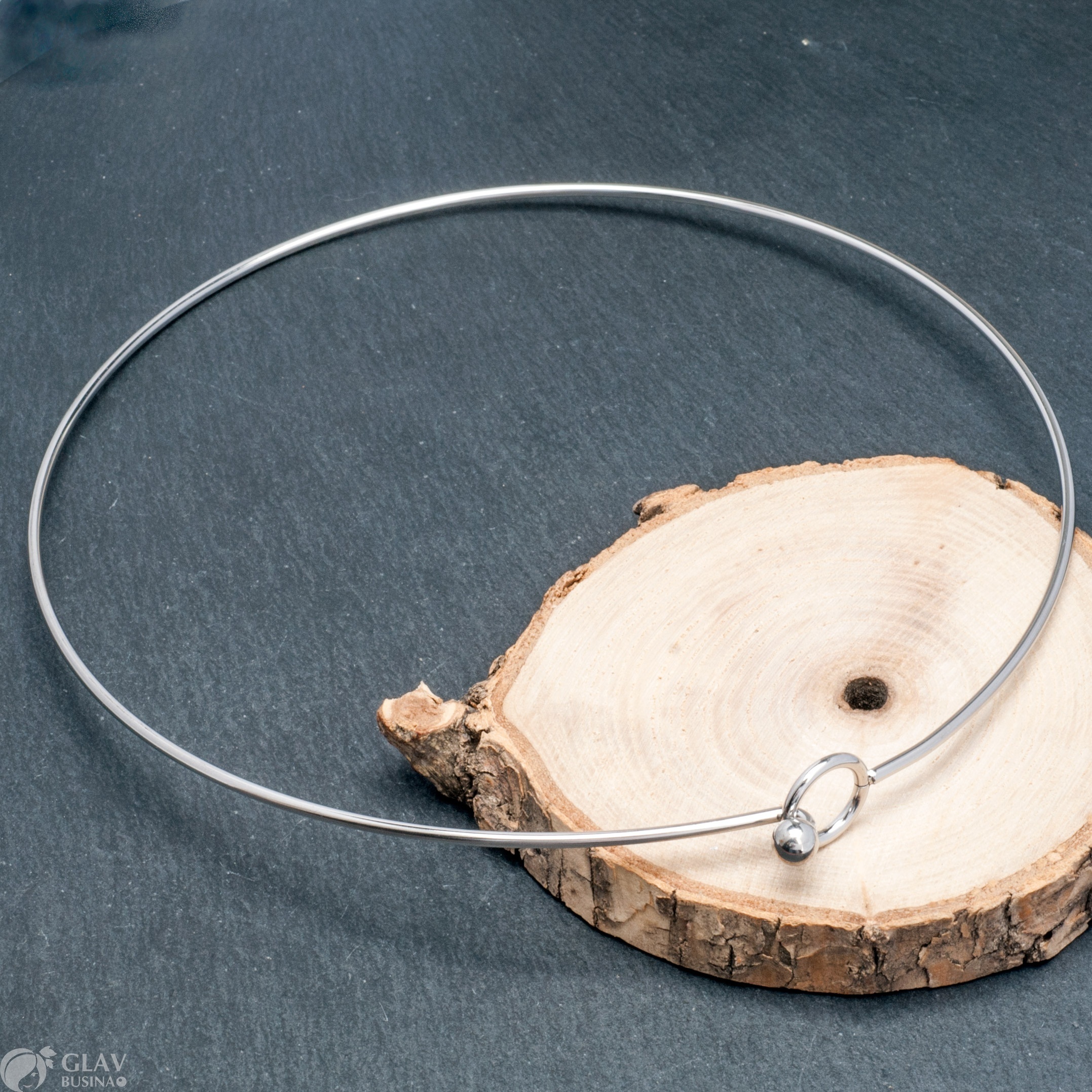 ОПТ (3 шт) Основа для колье из хирургической стали, 140х2мм, внутр. диам. застежки 11мм, шарик-застежка 6мм.