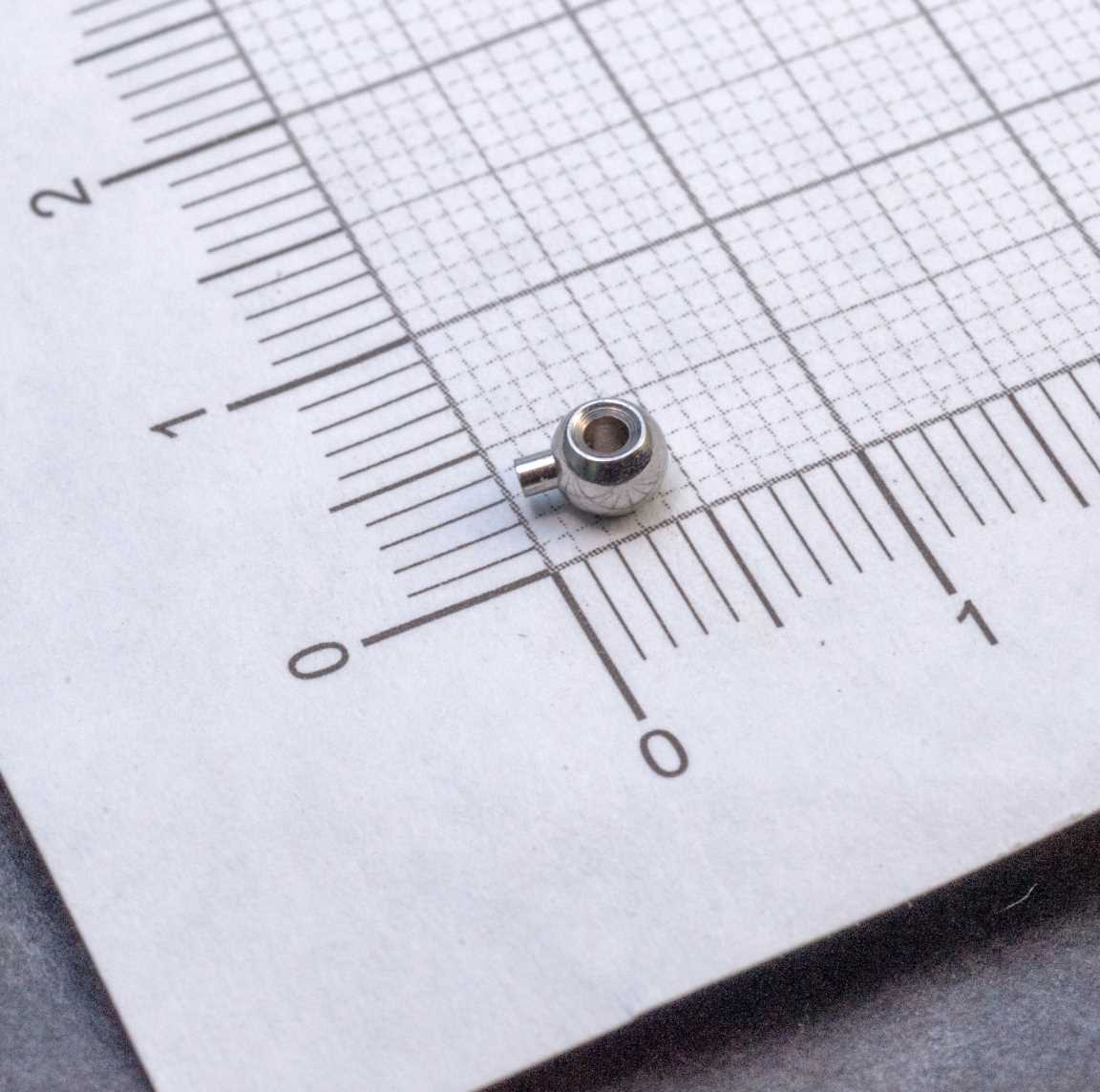 Кримп самозажимной стальной, шар, р-р 3.5х3мм, отв-е 1.2мм, цвет стальной.