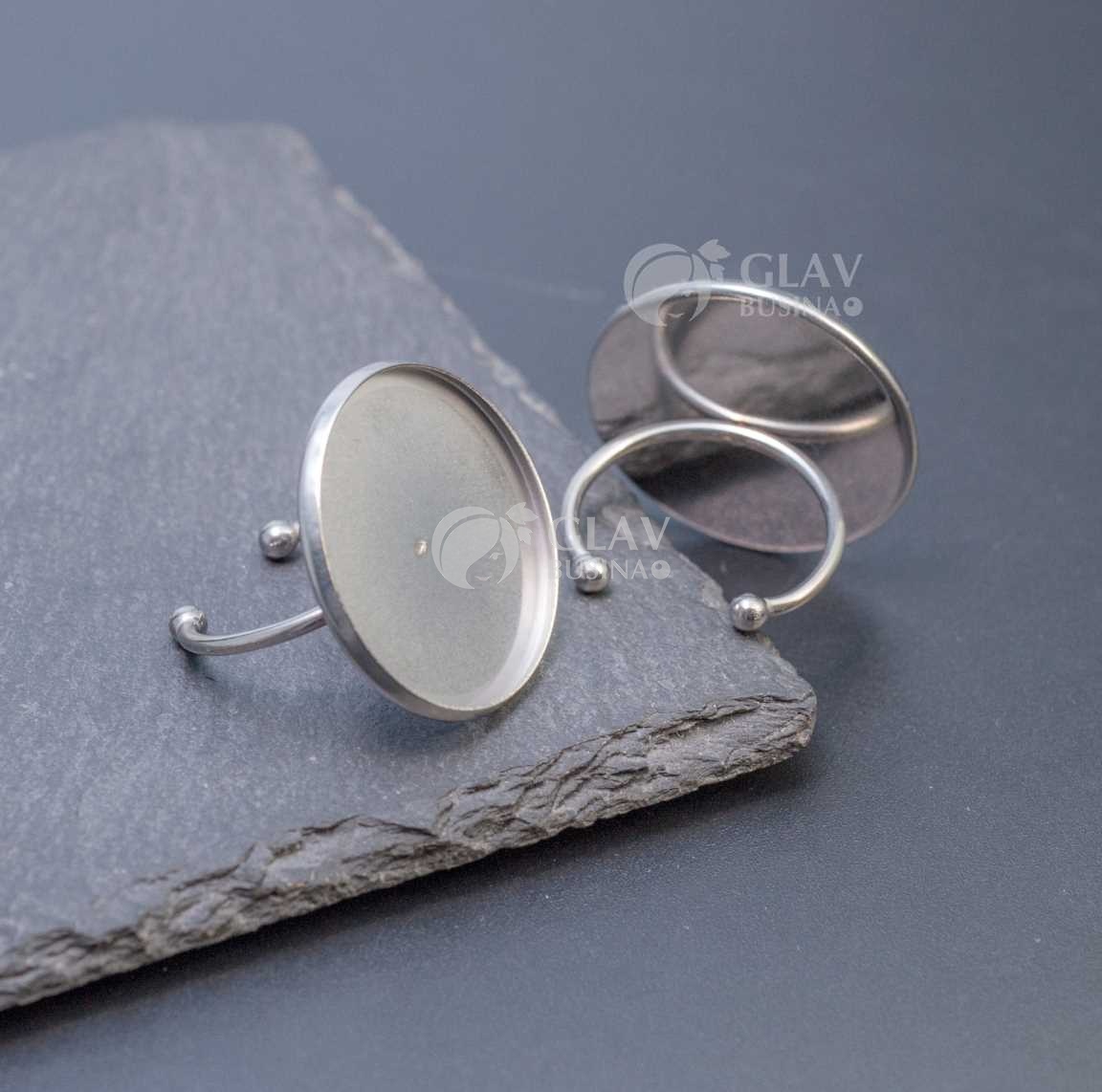 Основа кольца, универсальный размер, нержавеющая сталь, сеттинг 25 мм с бортиком.