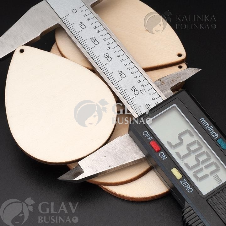 ОПТ (100 шт) Деревянные заготовки под роспись и декупаж в форме капли, р-р 60х45х2.5мм, отв-е 2мм.