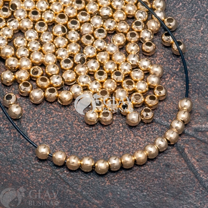 ОПТ (5000 шт) Бусины-шарики полые из хирургической стали, золотого цвета, диам. 2мм, отв-е 0.8мм.