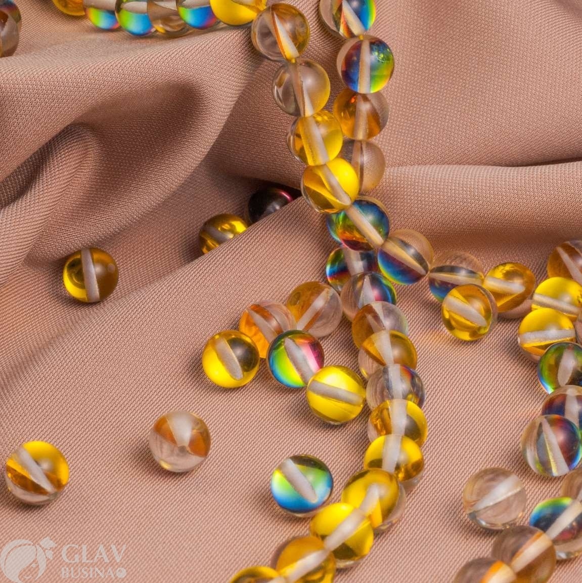 ОПТ (10 бусин) Стеклянные бусины-хамелеоны, цвет желтый, стекло бесцветное прозрачное, шар 8мм, отв.1мм.