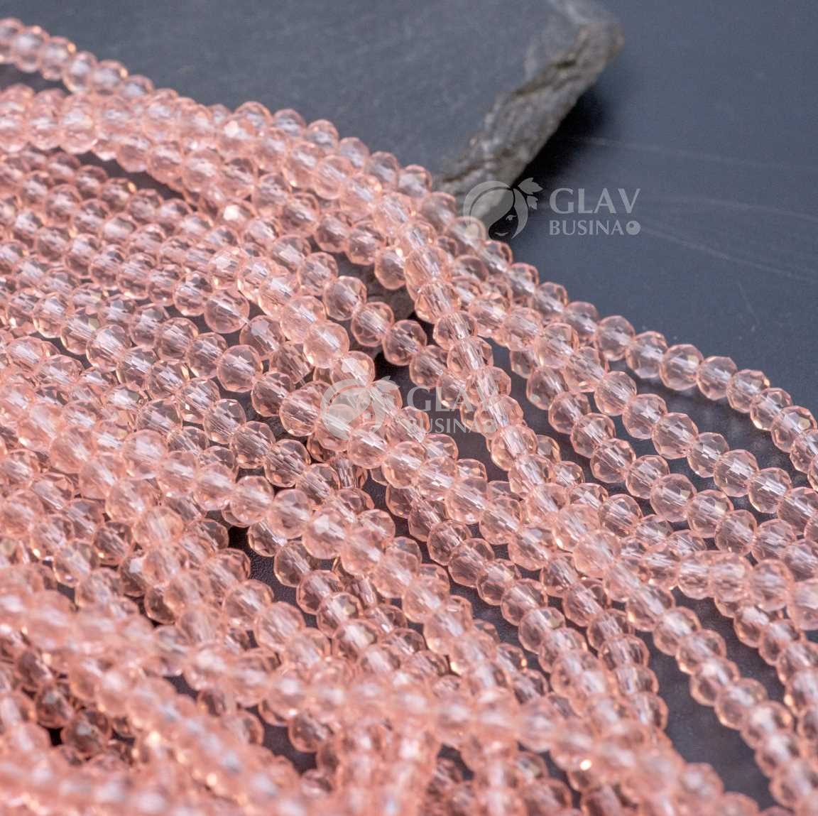 Бусины-рондели граненые стеклянные прозрачные, р-р 3х3.7 мм, нитка 31 см/ 108 бус., цвет теплый розовый.