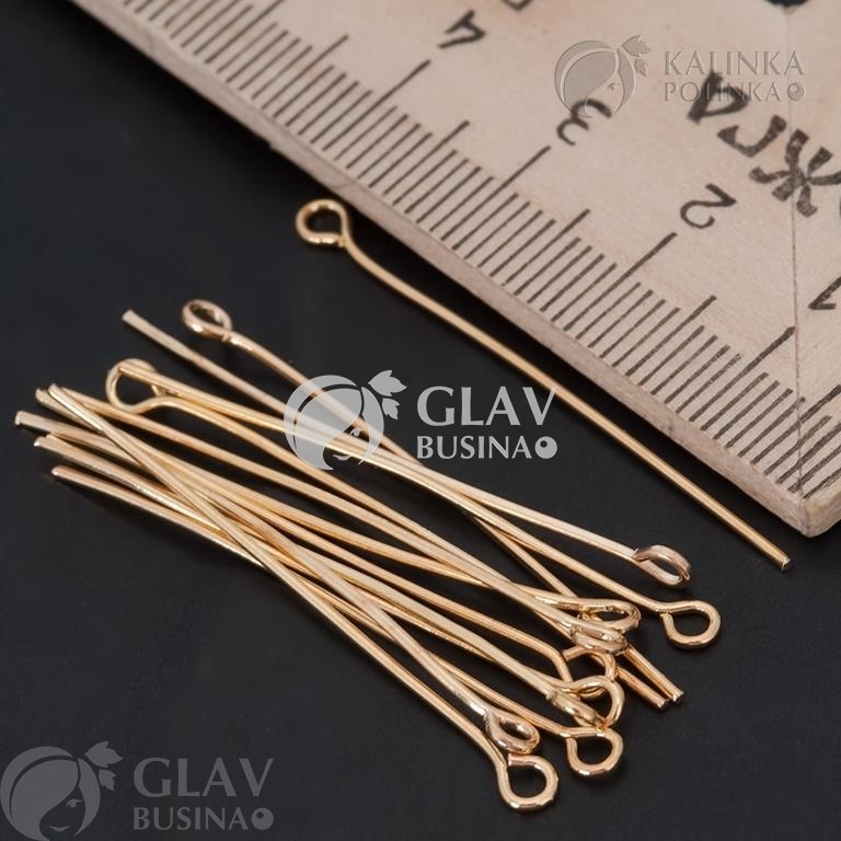 ОПТ (500 шт) Уценка: Штифты для бижутерии (пины) с петелькой железные цвет русское золото, р-р 40х0.7мм.