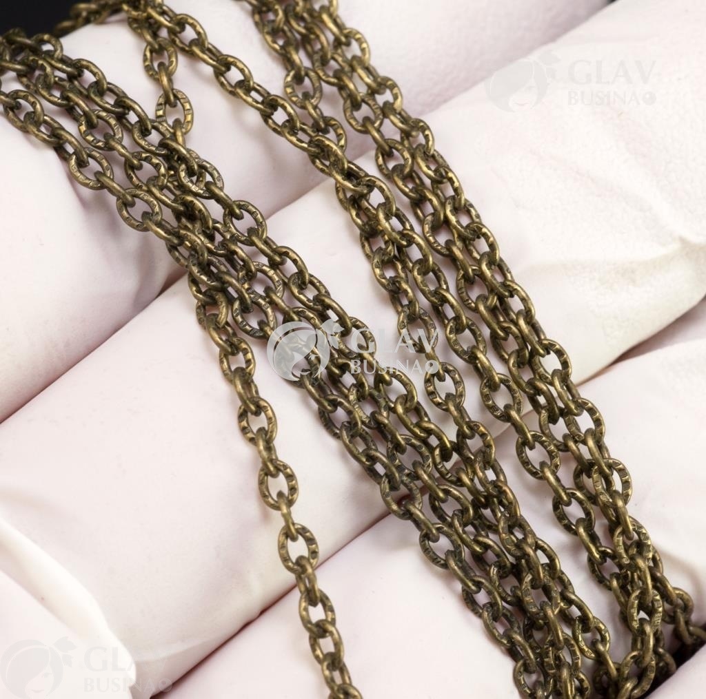ОПТ (100 метров) Текстурированная цепочка якорного плетения, железная, р-р 3.3х2.2х0.5мм, цвет бронза.