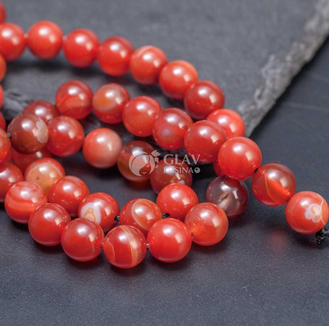 ОПТ (5 ниток) Нитка гладких полупрозрачных кракелированных бусин агата, шар, 8мм, отв 1,6м, цвет тонирования тигровая орхидея (красно-коричневый), в нитке 23 бусины / 18см.