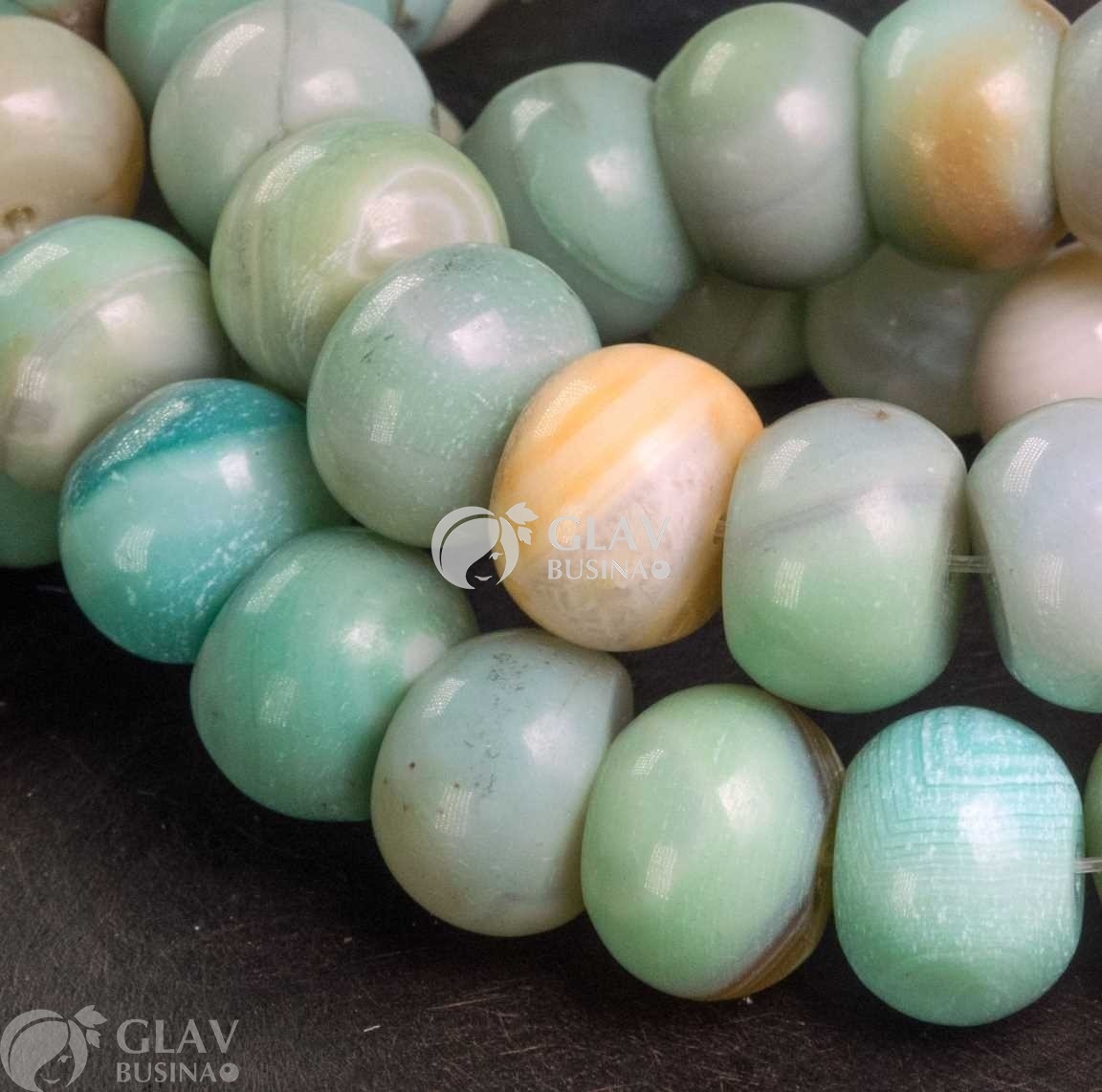 ОПТ (10 бусин) Бусины-рондели 10х14мм, тонированного агата, цвет бирюзовый, отв-е 1мм.