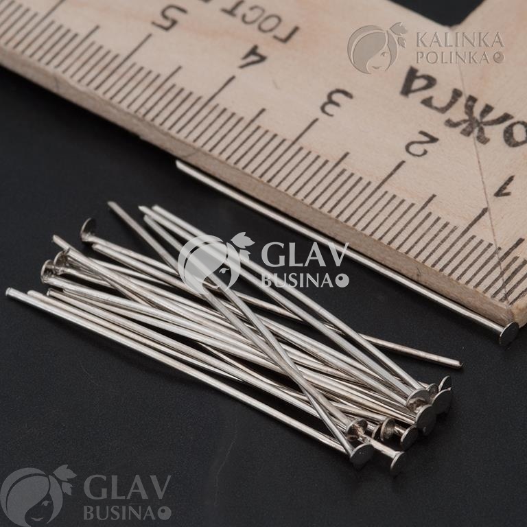 ОПТ (2500 шт) Штифты для бижутерии (пины) - гвоздики с Г-образной шляпкой железные, цвет родий, р-р 40х0.8мм.
