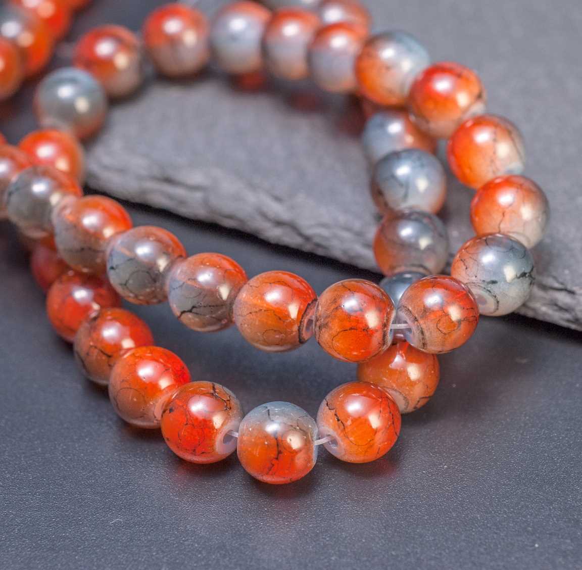 Стеклянная нитка бусин имитации агата, 39 см / 50 бусин, диам. 8 мм, отв-е 1.2мм, окрашенные, серо-коричневые - надежный аксессуар для создания стильных украшений