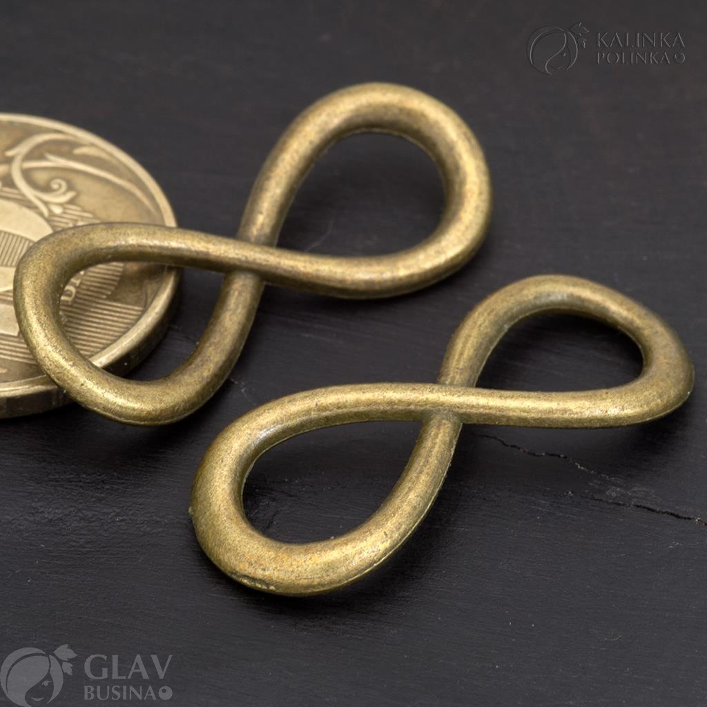 Коннектор для браслета Infinity, размер 30х12мм, изготовлен из бижутерного сплава в цвете бронза. Идеальное дополнение для создания уникальных браслетов.