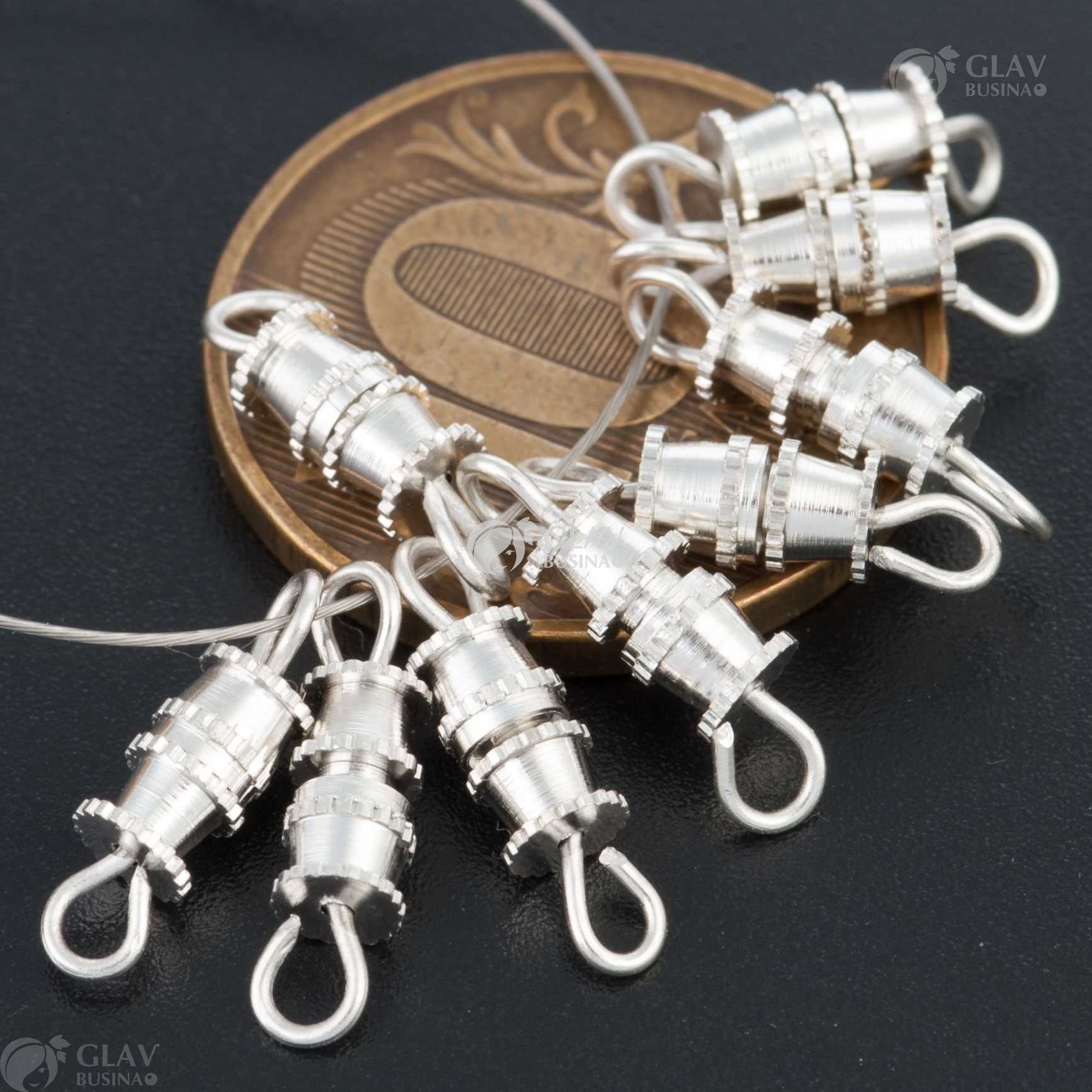 ОПТ (50 шт) Замочки винтовые бочонки, латунные, р-р 7х4мм, общ. длина 15мм, отв-я 2мм.цвет серебро.