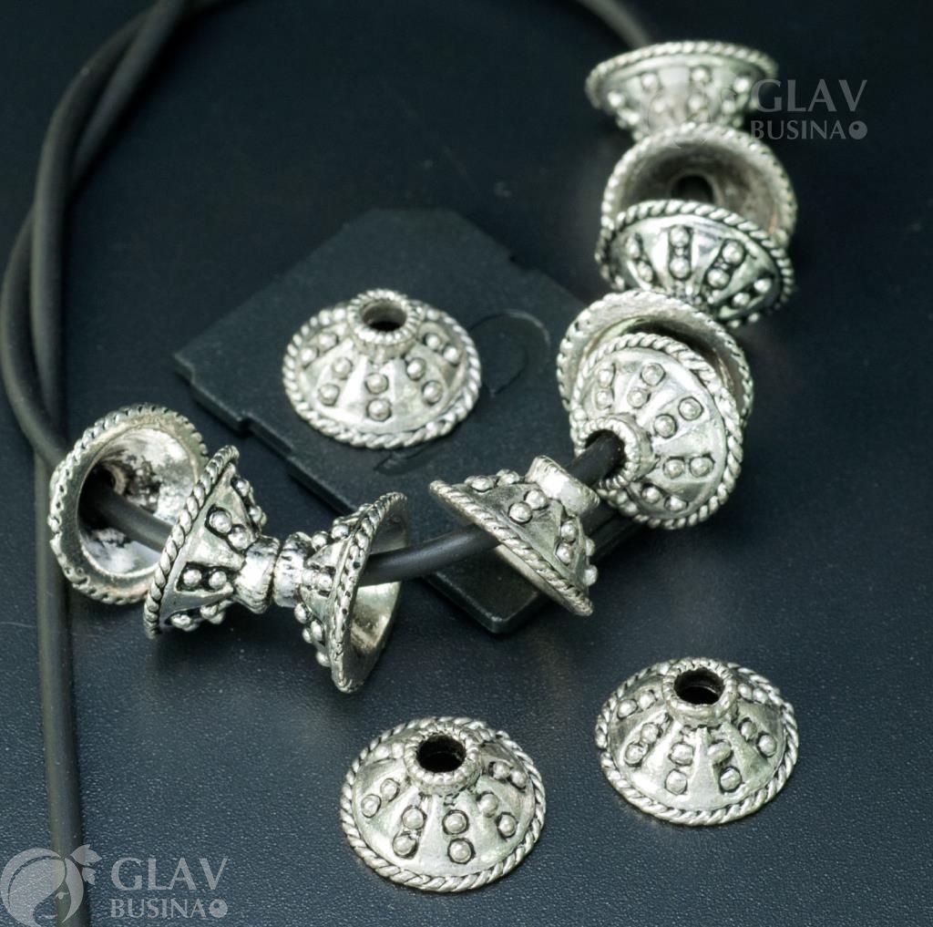 ОПТ (20 шт) Шапочки для бусин, бижутерный сплав, р-р 13х7мм, отв-е 2.8мм, цвет чернёное серебро.