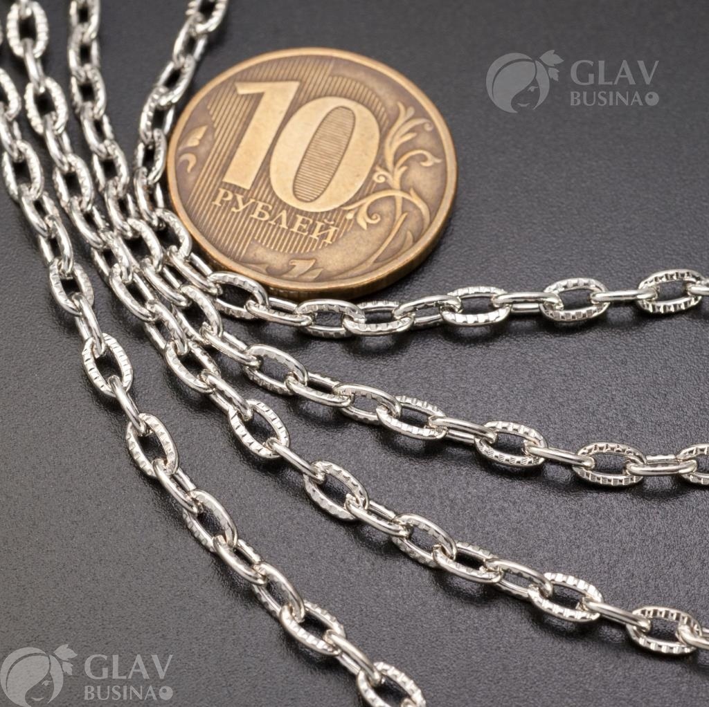 ОПТ (10 метров) Текстурированная цепочка якорного плетения, железная, р-р 5.5х33х1мм, цвет платина.