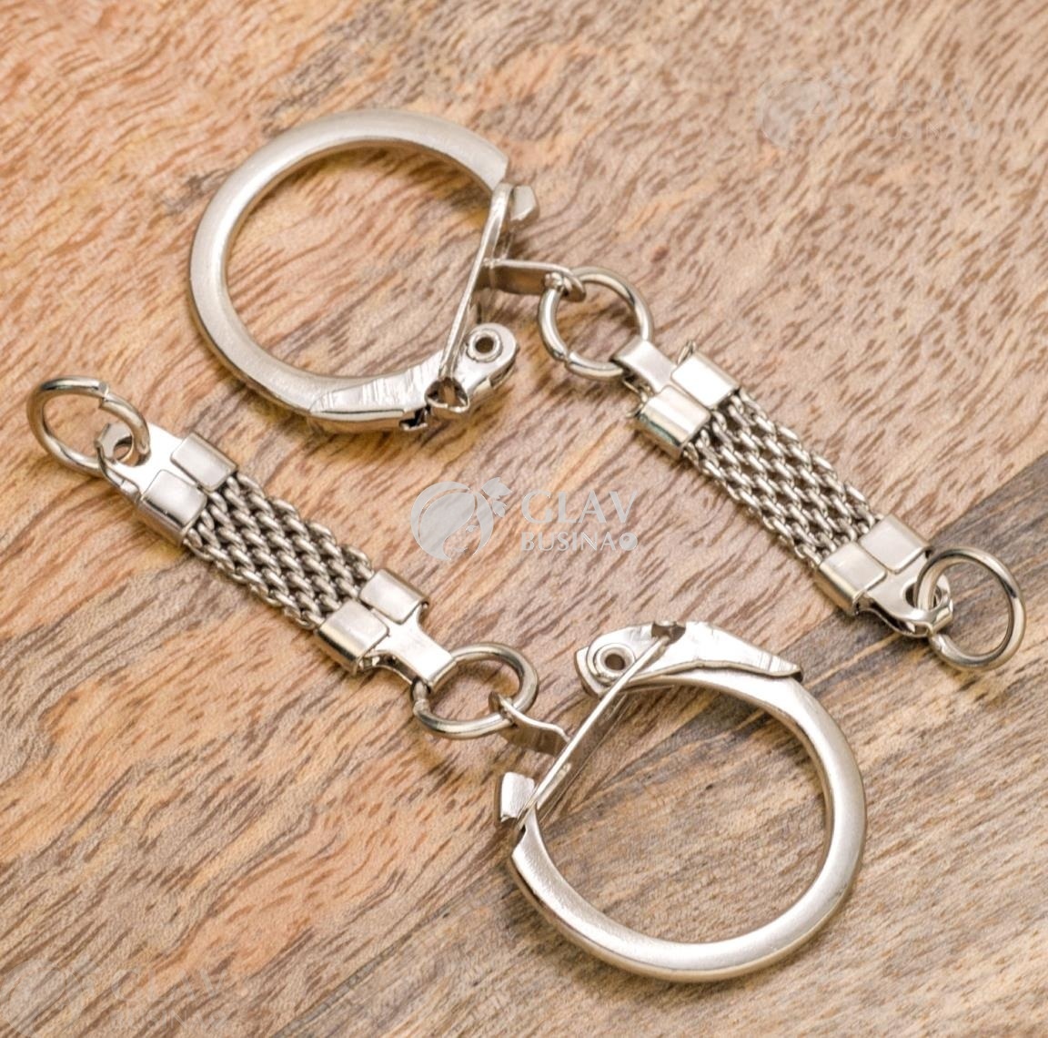 ОПТ (100 шт) Основа брелка с замочком и кольчужной цепочкой, железо, цвет платина, замок 22х24мм, общ. длина 6.3см.