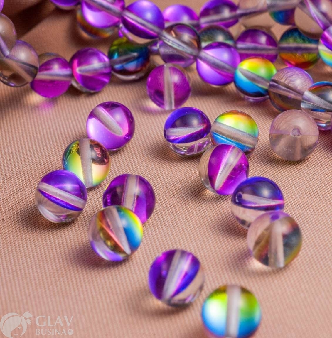 ОПТ (15 бусин) Стеклянные бусины-хамелеоны, цвет фиолетовый, стекло бесцветное прозрачное, шар 8мм, отв.1мм.