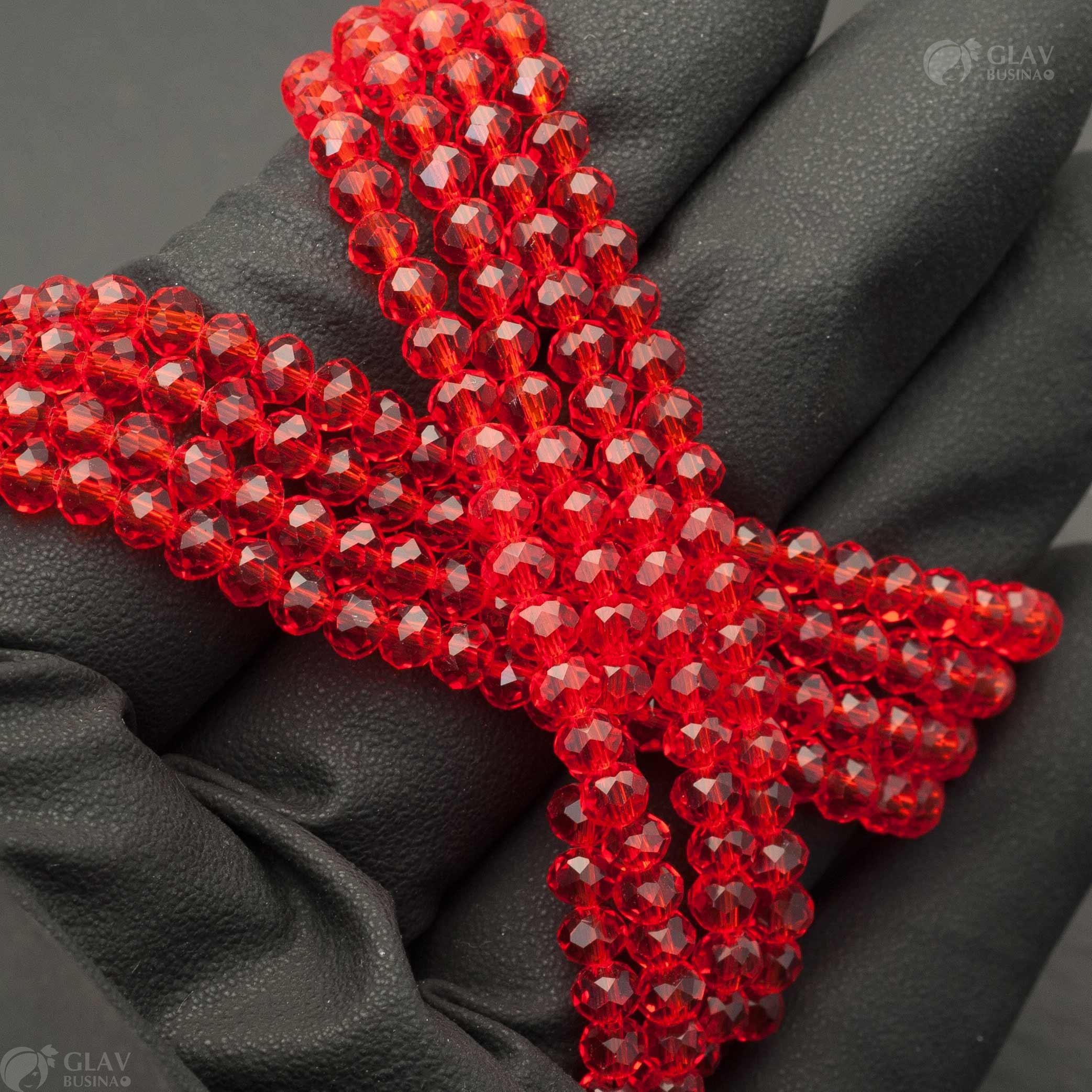 Хрустальные рондели, р-р 4х3.4мм, красные прозрачные.