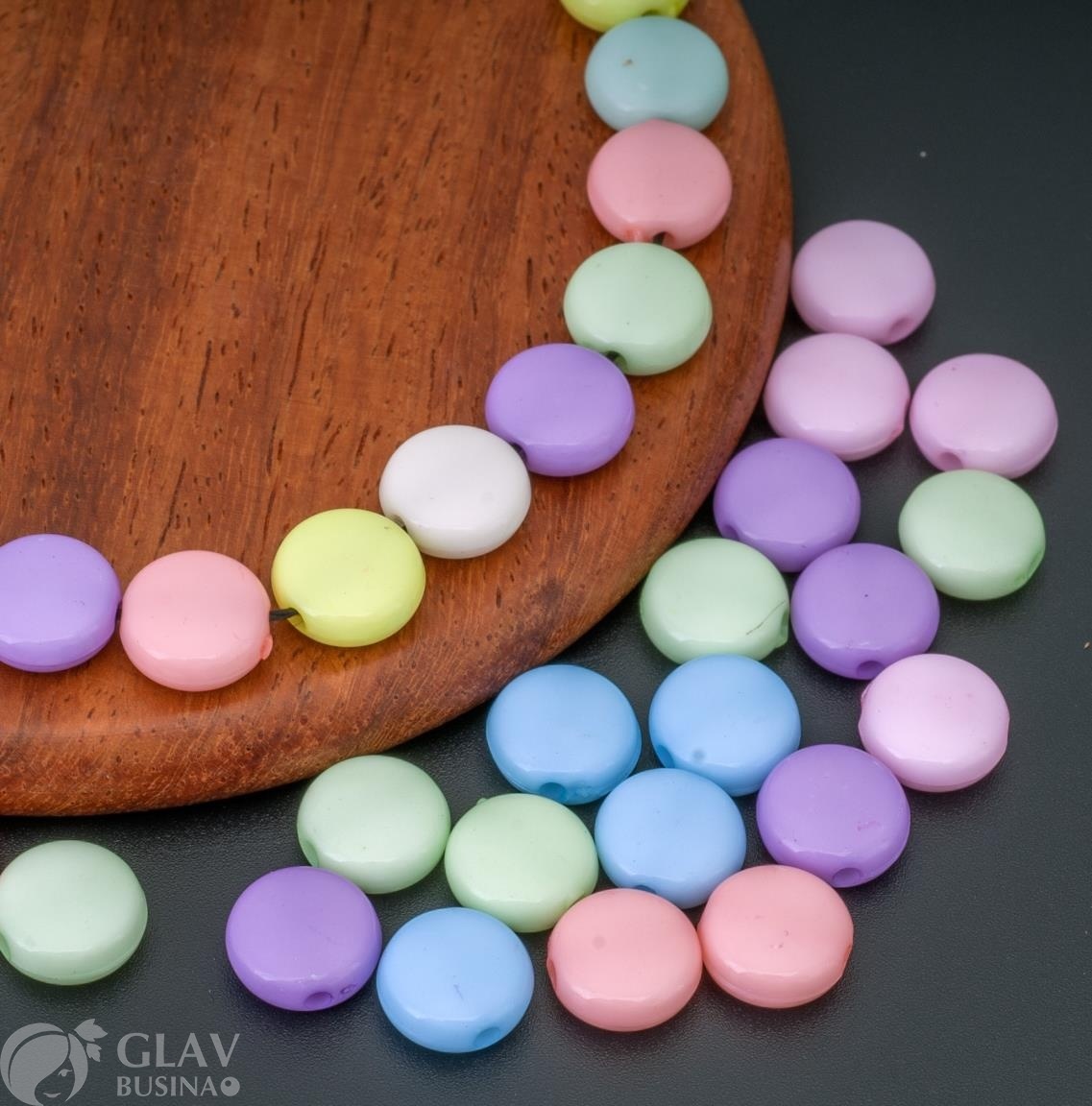 Бусины мини-макарун, акриловые не прозрачные, цвет нежный микс, 10х4мм, отв. 1,5мм.