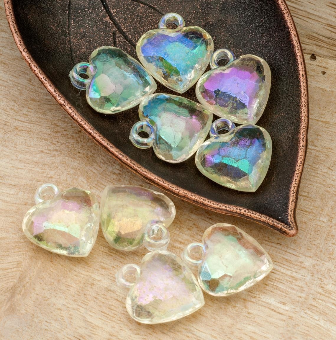 ОПТ (50 шт) Сердечко акриловая подвеска с радужным отливом, цвет желтый р-р 20х22мм, отв. 3мм