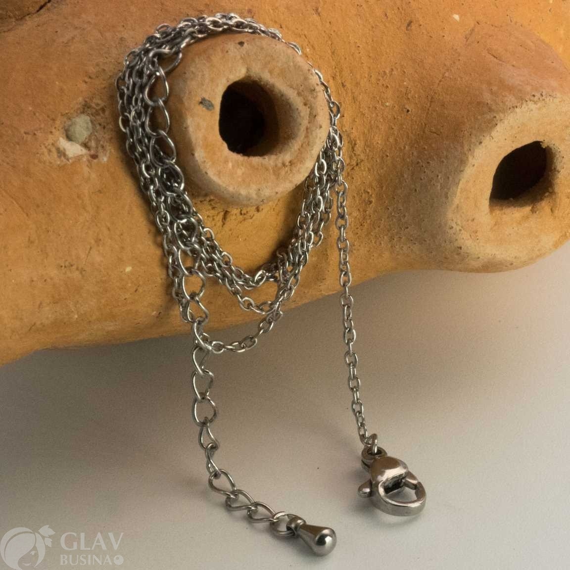 Тонкая цепочка для кулона, шириной 1.5мм, длиной 40 + 5 см с концевиком-каплей, удлинит. цепочкой и замком 10 мм. - всё из нержавеющей стали.