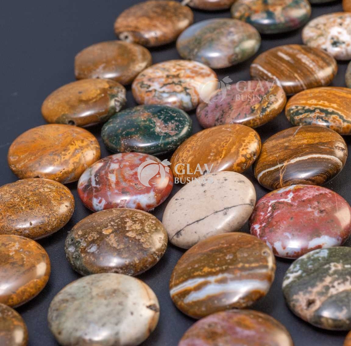 Кружевной агат, бусина плоская круглая с естественными неровностями, р-р 25х9мм, отв. 1,2мм.