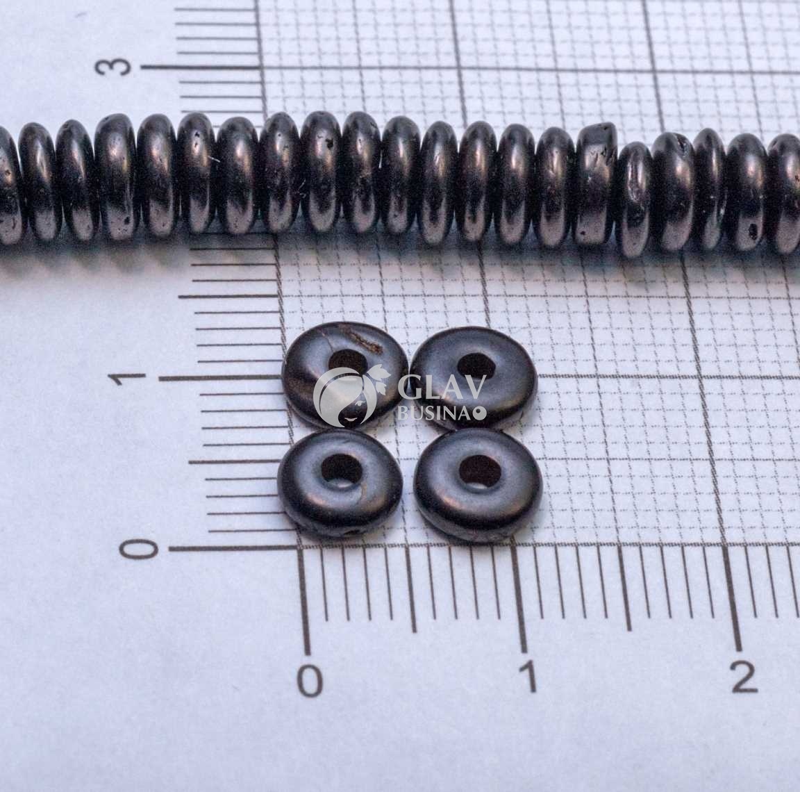 ОПТ (400 бусин) Бусины-хейши из оболочки кокосового ореха, р-р 6х2мм, отв-е 1,5мм, цвет черный.