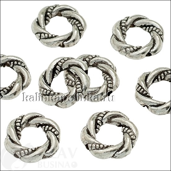 ОПТ (20 шт) Рамки для бусин из бижутерного сплава, плетеные, р-р 11х3мм, отв-я 5 и 1.4мм, цвет античное серебро.