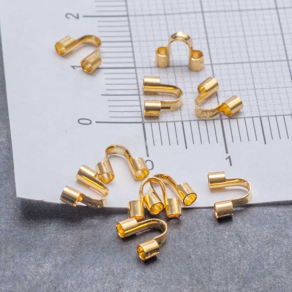 Протектор для ювелирного тросика, 5х7х2 мм, хирургическая сталь, натуральная позолота 18k, отв-е 1.5мм.