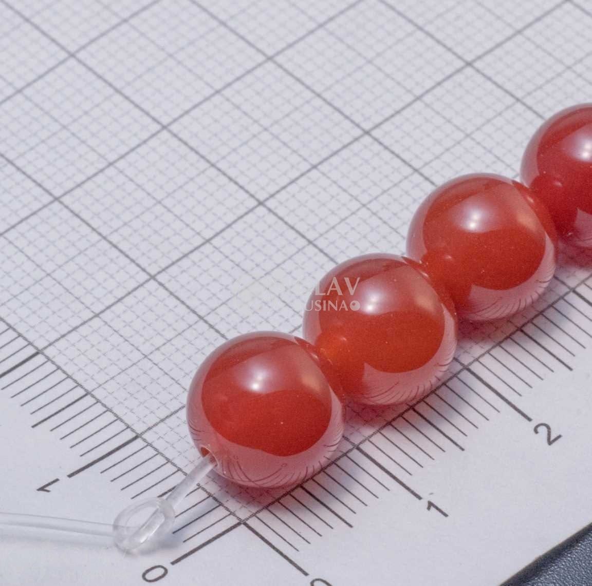 ОПТ (100 бусин) Красный агат полупрозрачный, гладкие полированные бусины, шар, р-р 10мм, отв. 1мм.