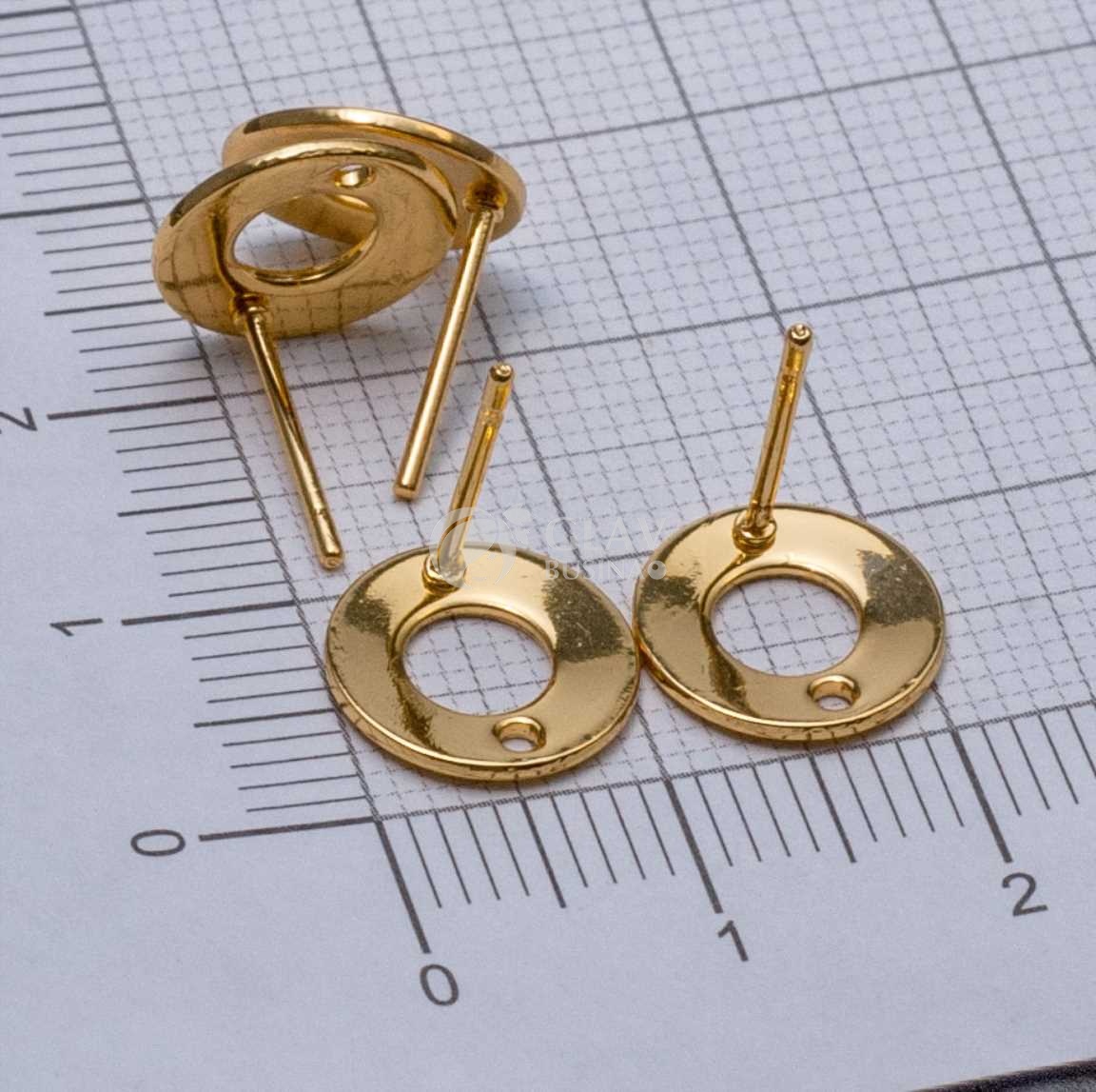 Швензы-пуссеты из хирургической стали Тор, цвет гальванического покрытия желтое золото, р-р 10х1мм, отв-е 1.2мм, гвоздик 11х0.8мм.