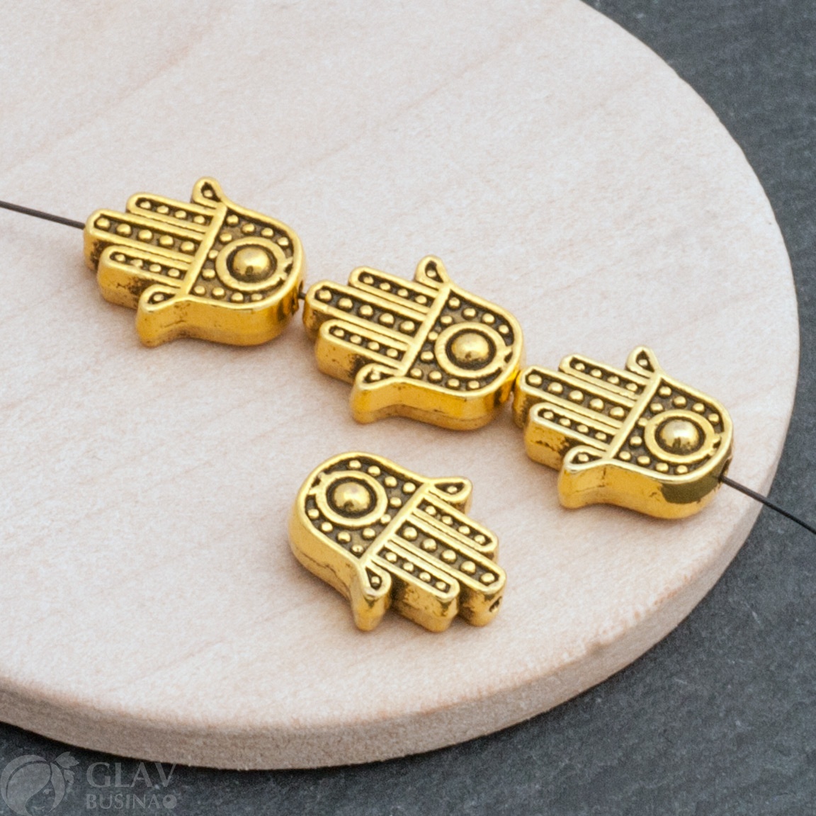 Бусины в виде Руки Фатимы, 12х10х4мм, отв-е 1.5мм, сплав, цвет чернёное золото.