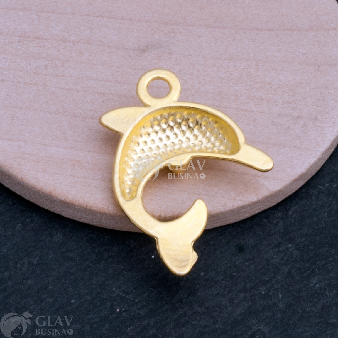 ОПТ (50 шт) Подвеска для бижутерии Резвящийся дельфин, сплав, цвет золото, р-р 24х21х4мм, отв-е 3мм.