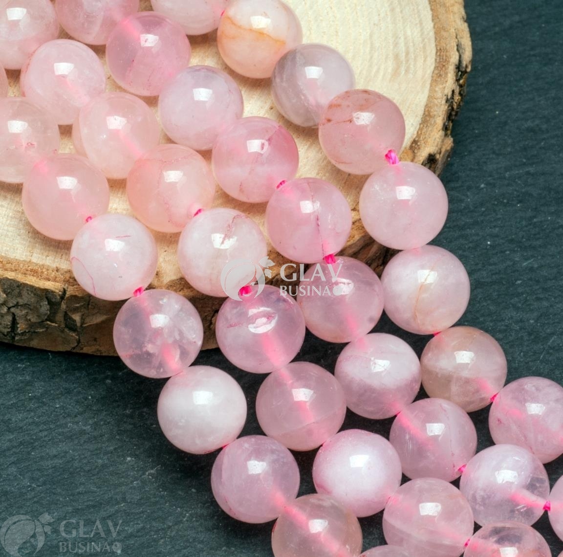 ОПТ (50 ниток) Нитка бусин бразильского розового кварца, диам. 10.5 мм, отв-е 1мм, длина 38см / 38 бусин.