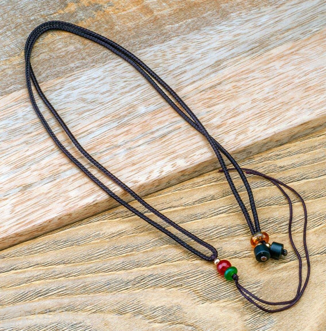 Основа для колье из коричневого полиэстрового шнура, шнур 2мм х 66см, с акриловой стопперной бусиной-рондель 8х4мм и бейлом-ниточкой с бусинками.