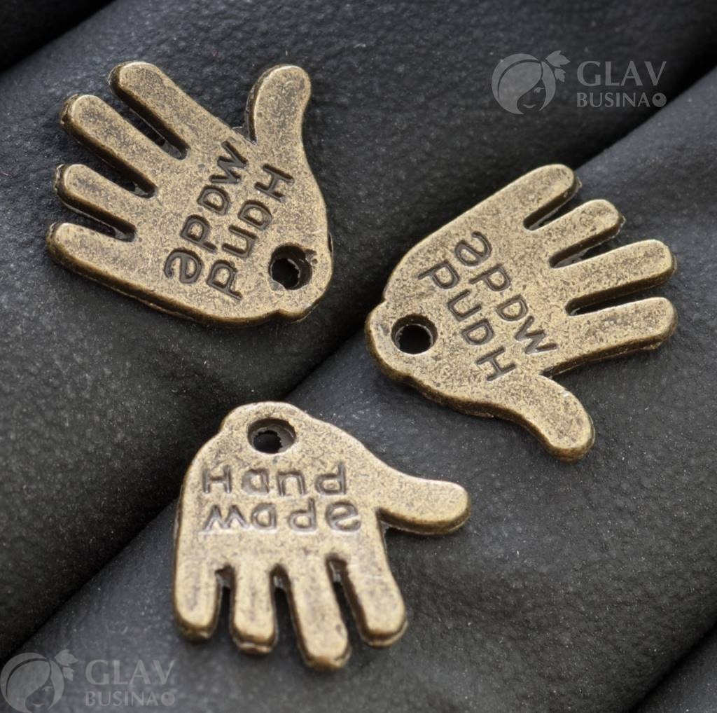 Подвеска Ладошка Hand made, р-р 12х12мм, отв-е 1.4мм, цвет бронза.
