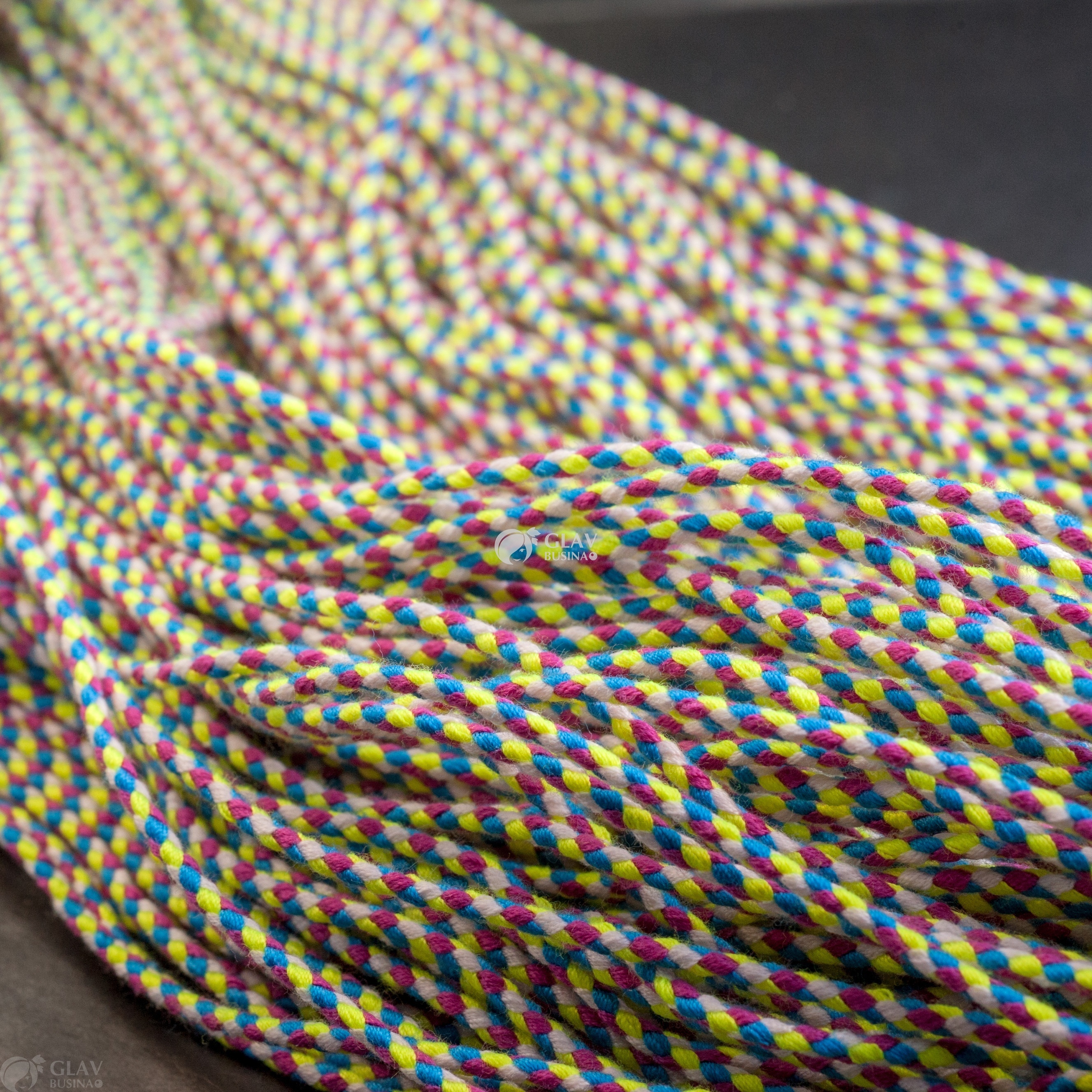 ОПТ (20 метров) Шнур для браслета двуцветный, полиэстровый из нитей 4 цветов марсала, синий, электро-зеленый, шампань, 2мм.