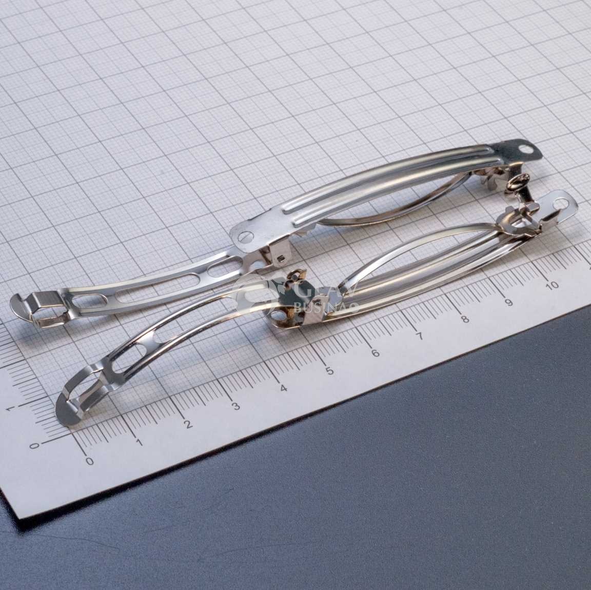 ОПТ (10 шт) Основа для заколки-автомата, 68х8мм, железо, цвет платина, цена за 3 штуки