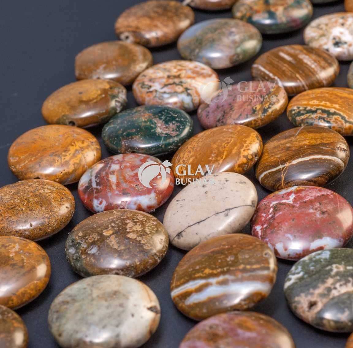 ОПТ (10 бусин) Кружевной агат, бусина плоская круглая с естественными неровностями, р-р 25х9мм, отв. 1,2мм.