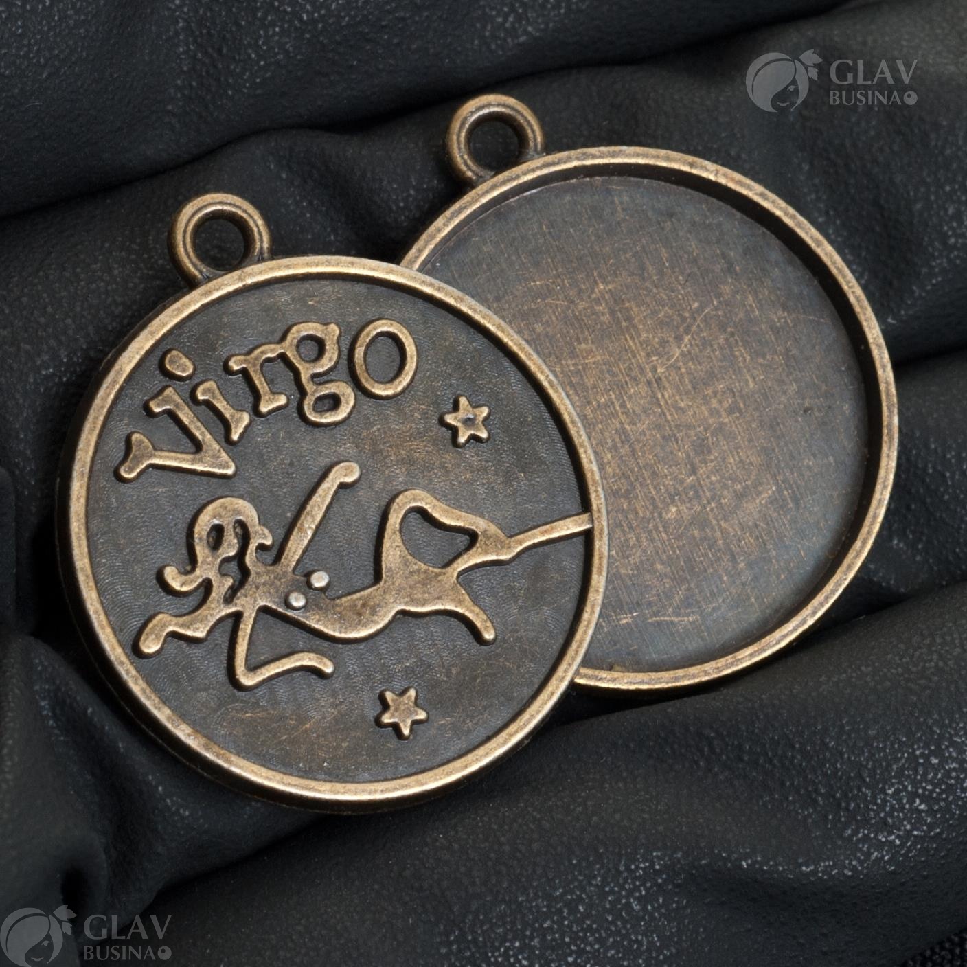 Кулон с площадкой под кабошон/заливку, знак зодиака Дева, площадка 25мм, бижутерный сплав, цвет бронза.