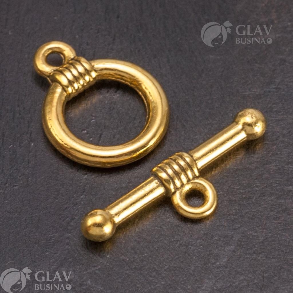 ОПТ (50 шт) Замок-тоггл из бижутерного сплава, колечко 15х11мм, палочка 20мм, отв-я 1.5мм, цвет античное золото.