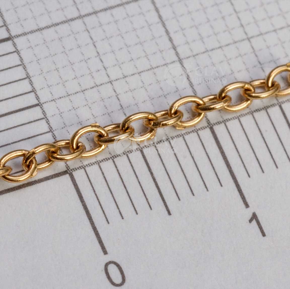 Цепочка 2.6х2х0.5мм, якорная, звенья круглые запаянные, хирургич. сталь, долговечное золотое покрытие, катушка 5 м.