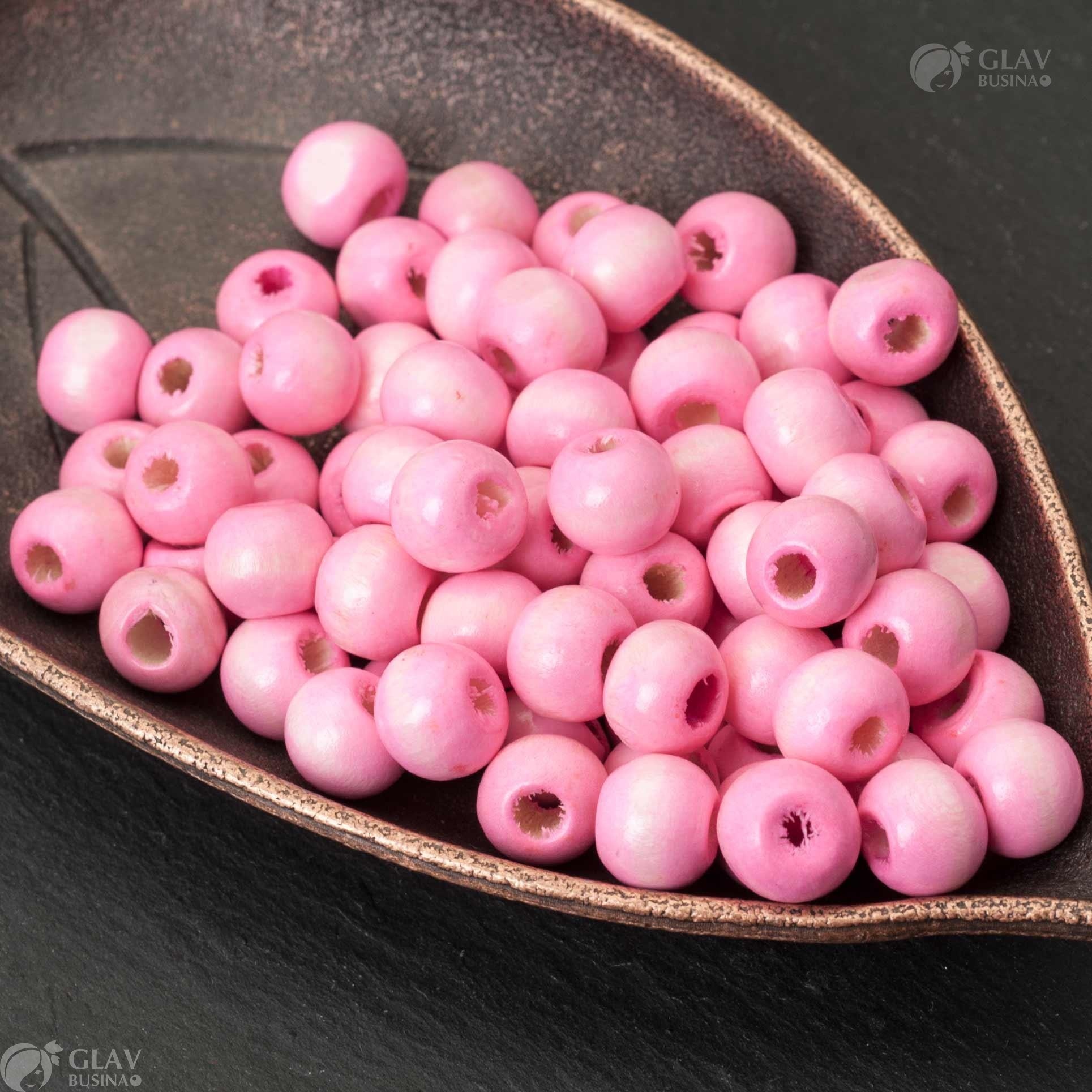 ОПТ (350 бусин) Бусины деревянные, р-р 8х7мм, отв-е 3мм, розовые.