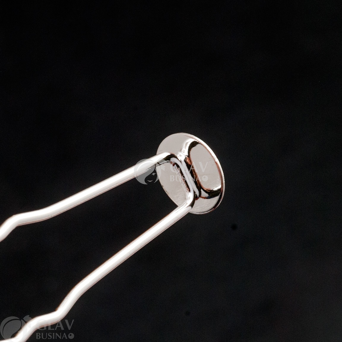 ОПТ (50 шт) Железная шпилька для волос с круглой латунной площадкой, длина 63мм, сеттинг 8мм, серебро.