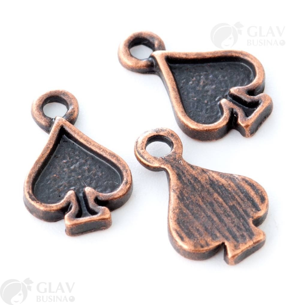 ОПТ (100 шт) Подвеска под заливку эмалью Масть пик, р-р 15х9мм, отв-е 1.8мм, цвет медь.