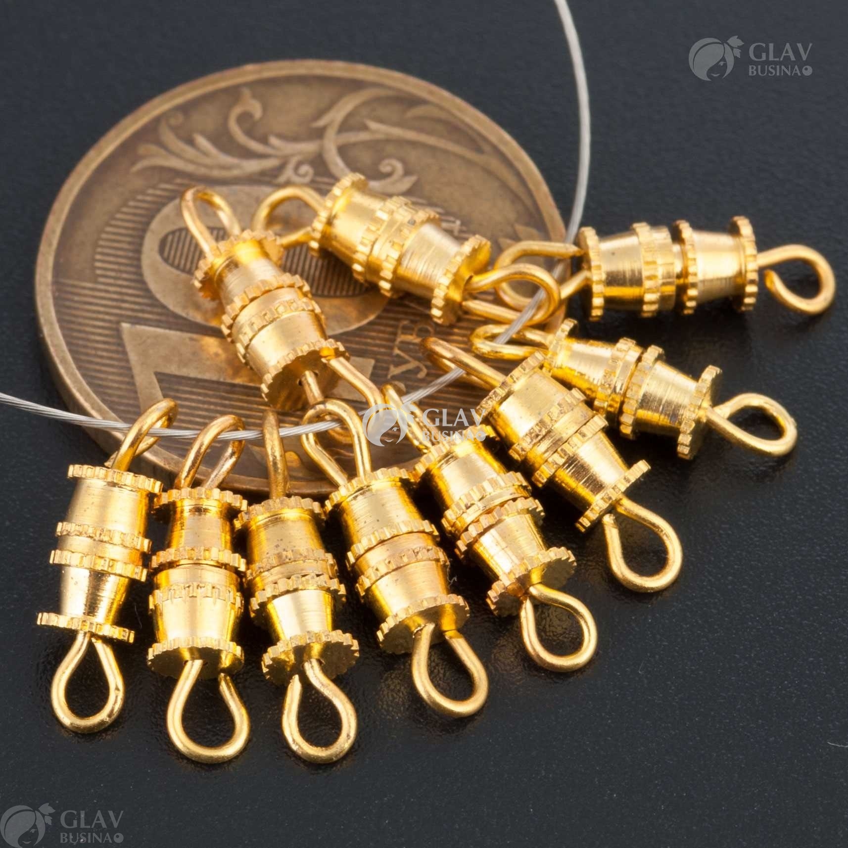 ОПТ (250 шт) Замочки-бочонки винтовые для колье, латунные, р-р 7х4мм, общ. длина 15мм, отв-я 2мм.цвет желтое золото.