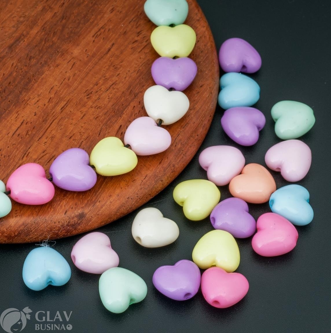 Бусины акриловые не прозрачные сердечки, цвет караменьный микс, 10х10х6мм, отв. 1,5мм.