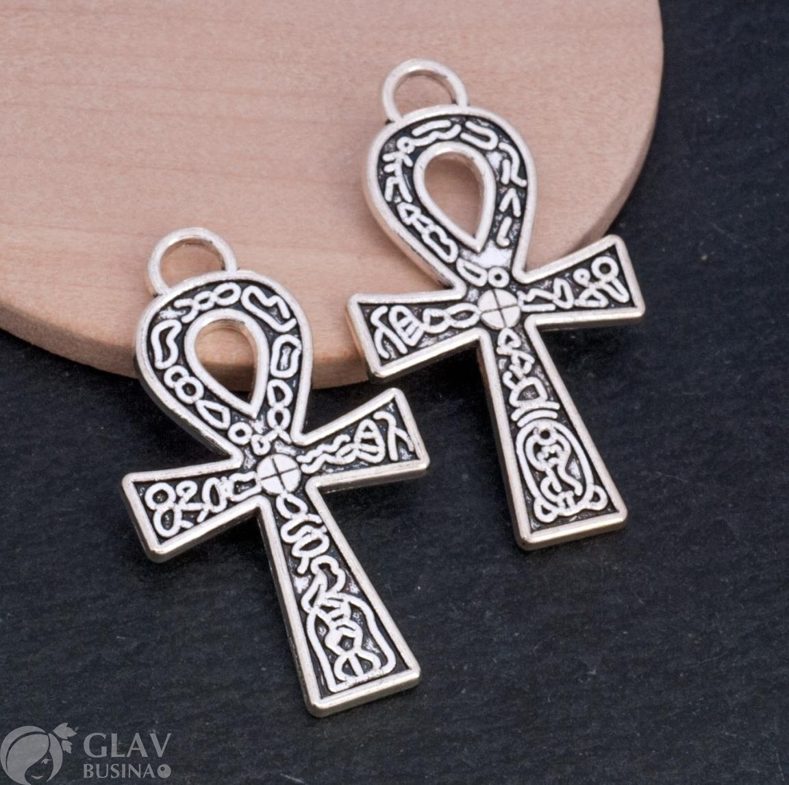 Подвеска Анкх (Анх), р-р 21х37мм, отв. 3мм, бижутерный сплав, цвет чернёное серебро.