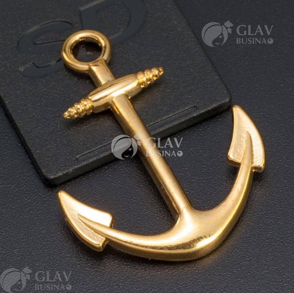 ОПТ (100 шт) Подвеска и браслетный замок Якорь, р-р 32х24х4.5мм, отв-е 3мм, бижутерный сплав, цвет русское золото.